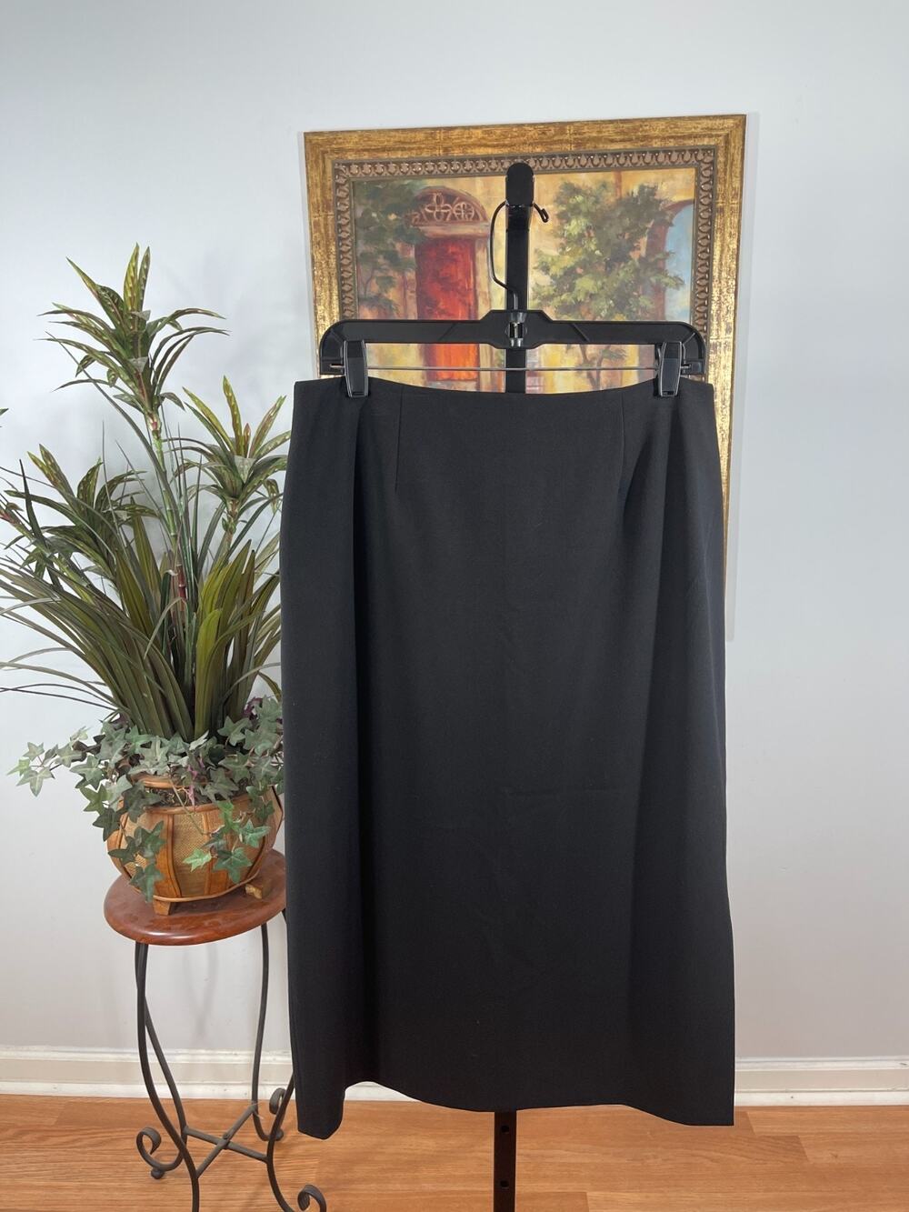 Apostrophe Midi Skirt‎ Women's Size 12 Black Stretch Corporate Chic Whimsigoth